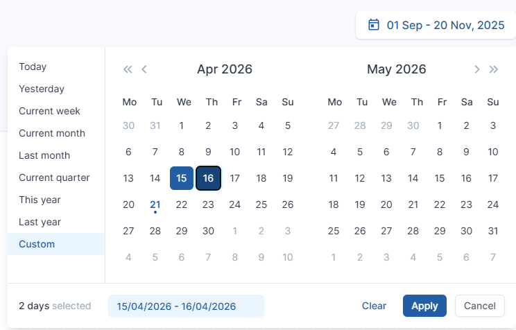 Select a custom date range